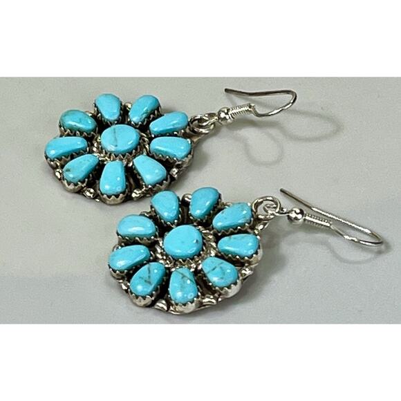 Navajo JB Sterling Silver Turquoise Cluster Dangle Earrings Junior Begay NEW - Picture 7 of 13